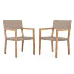 Christopher Knight Home Reign Outdoor Acacia Wood And Wicker Dining Chairs (Set Of 2)