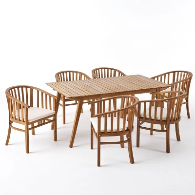 Christopher Knight Home Winston 7 Piece Outdoor Acacia Wood Dining Set With Slatted Back Chairs And 69" Table 1 Christopher Knight Home Winston 7 Piece Outdoor Acacia Wood Dining Set With Slatted Back Chairs And 69" Table