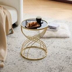 Modern Mesh Metal Accent Table With Wood Top, Round Indoor/Outdoor Side Table, Metal Frame Patio End Tables -Christopher Knight Home