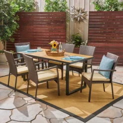 Christopher Knight Home Powell Outdoor Acacia Wood And Wicker 7 Piece Dining Set With Cushion, Teak/Brown 19 Christopher Knight Home Powell Outdoor Acacia Wood And Wicker 7 Piece Dining Set With Cushion, Teak/Brown -FurniVerse Store GUEST c72d9155 7eb2 469f a2da 1a89cd202de6