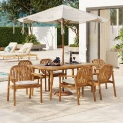 Christopher Knight Home Kennen 7 Piece Outdoor Rustic Acacia Wood Dining Set With Cushions