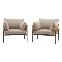 Christopher Knight Home Alma 36" Outdoor Rattan Weave Iron Club Chair With Plush Cushions (Set Of 2) -FurniVerse Store GUEST c7f8a266 f9ad 4aa2 8b0c f0772e8afae2