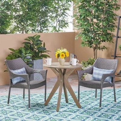Bryant 3pc Acacia Wood & Wicker Bistro Set - Gray/Gray - Christopher Knight Home 1 Bryant 3pc Acacia Wood & Wicker Bistro Set - Gray/Gray - Christopher Knight Home