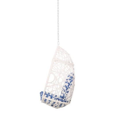 Los Alamitos Indoor/Outdoor Wicker Hanging Chair With 8' Chain - White/Blue - Christopher Knight Home 3 Los Alamitos Indoor/Outdoor Wicker Hanging Chair With 8' Chain - White/Blue - Christopher Knight Home - Image 3