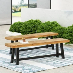 Christopher Knight Home Raphael Outdoor 63" Acacia Wood Bench (Set Of 2)