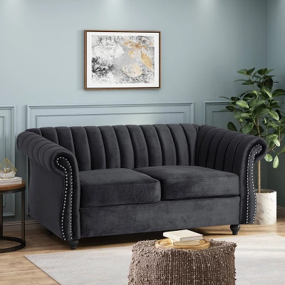 Glenmont Modern Glam Channel Stitch Velvet Loveseat With Nailhead Trim - Christopher Knight Home 1 Glenmont Modern Glam Channel Stitch Velvet Loveseat With Nailhead Trim - Christopher Knight Home