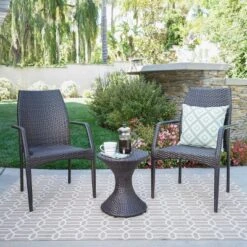 Christopher Knight Home Landry Outdoor Wicker 3 Piece Stacking Chair Chat Set, Multibrown -FurniVerse Store GUEST ca4ac77e 71fd 4c3a 849a 19fd5082f923