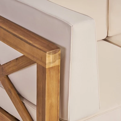 Brava 5pc Acacia Wood Sectional Sofa & Club Chair Set - Teak/Beige - Christopher Knight Home 1 Brava 5pc Acacia Wood Sectional Sofa & Club Chair Set - Teak/Beige - Christopher Knight Home