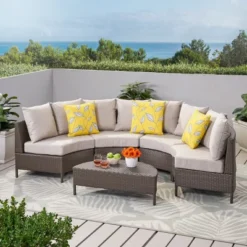 Christopher Knight Home Harper Outdoor Wicker 4 Seater Semi-Circle Sectional Sofa Set With Water-Resistant Cushions -FurniVerse Store GUEST cb82a388 aa1e 49ac aabe 2dc7f0d8c726