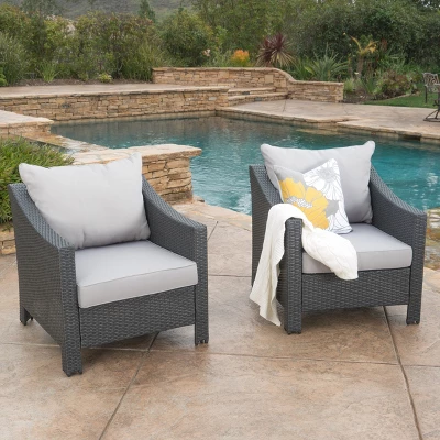 Christopher Knight Home Antibes Outdoor Wicker Club Chairs With Cushions (Set Of 2), Gray/Light Gray 1 Christopher Knight Home Antibes Outdoor Wicker Club Chairs With Cushions (Set Of 2), Gray/Light Gray
