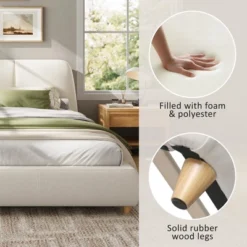 Christopher Knight Home Cletes Modern Wood And Metal Platform Bed With Upholstered Headboard -FurniVerse Store GUEST cdc0ab57 a413 47c1 a523 2fbcdd5bde8f