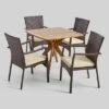 5pc Didicas Wood Wicker Patio Dining Set Teak - Christopher Knight Home