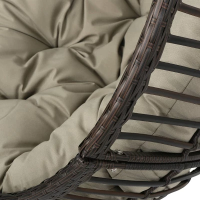 Layla Indoor/Outdoor Hanging Basket Chair - Brown/Khaki - Christopher Knight Home 3 Layla Indoor/Outdoor Hanging Basket Chair - Brown/Khaki - Christopher Knight Home - Image 3