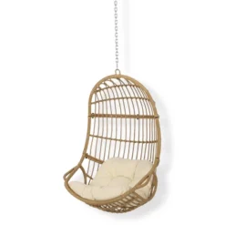 Richards Outdoor/Indoor Wicker Hanging Chair With 8 Foot Chain (No Stand) - Light Brown/Beige - Christopher Knight Home -FurniVerse Store GUEST d239fd60 3314 4e5d 93ee 2177b3c16d35