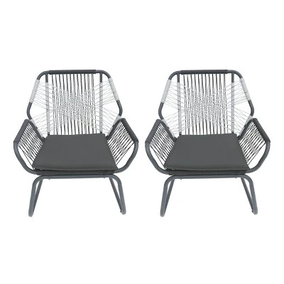 Christopher Knight Home Idaho Outdoor Rope And Steel Club Chairs With Cushion (Set Of 2), Gray/White 8 Christopher Knight Home Idaho Outdoor Rope And Steel Club Chairs With Cushion (Set Of 2), Gray/White - Image 8