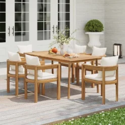 Christopher Knight Home Jada Outdoor 7 Pieces Open Slat Design Acacia Wood Dining Set With Cushion -FurniVerse Store GUEST d5463948 f38d 4dd8 82a1 a932b5875c0a