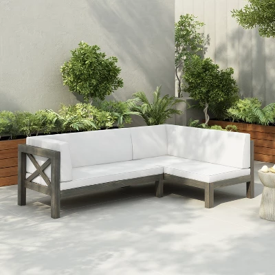 Christopher Knight Home Lyra Outdoor Acacia Wood 4 Seater 88.5" Sectional Sofa With Cushions 10 Christopher Knight Home Lyra Outdoor Acacia Wood 4 Seater 88.5" Sectional Sofa With Cushions - Image 10