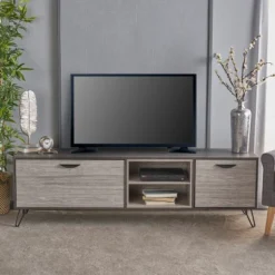 Isadora 71" Mid Century TV Stand For TVs Up To 74" Sonoma Gray/Black - Christopher Knight Home
