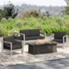 Christopher Knight Home Albion Outdoor Aluminum 4 Seater Chat Set With Fire Pit