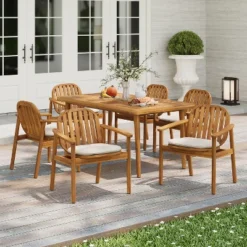 Christopher Knight Home Kennen 7 Piece Outdoor Rustic Acacia Wood Dining Set With Cushions -FurniVerse Store GUEST d92c69b3 6788 4cd2 9fbb 5712bf85860e