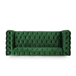 Sagewood Contemporary Velvet Tufted 3 Seater Sofa Emerald/Espresso - Christopher Knight Home -FurniVerse Store GUEST da7d69f2 8bf2 4b4a bd05 09744fa197e2