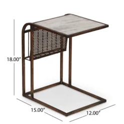 Zeyer Boho Glam Handcrafted Marble Top C-Shaped Side Table With Magazine Rack Natural White/Antique Brass - Christopher Knight Home -FurniVerse Store GUEST dab505c5 8cd4 4d07 b92a 257116651d45