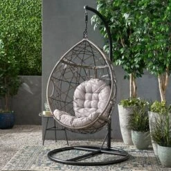 Christopher Knight Home Berkley Outdoor Wicker Tear Drop Hanging Chair With Stand