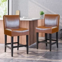 Set Of 2 25.5" Lopez Leather Counter Height Barstools - Christopher Knight Home -FurniVerse Store GUEST dbf5b48c 37b9 4709 8095 2ad5472915b3