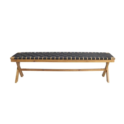 Mallett Outdoor Acacia Wood Bench With Rope Seating - Black/Teak - Christopher Knight Home: UV & Water-Resistant, 3-Person Capacity 8 Mallett Outdoor Acacia Wood Bench With Rope Seating - Black/Teak - Christopher Knight Home: UV & Water-Resistant, 3-Person Capacity - Image 8