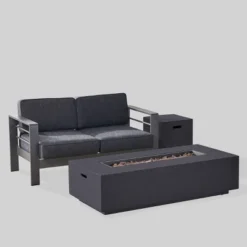 Cape Coral 3pc Aluminum And Rectangular MGO Fire Table Set - Gray - Christopher Knight Home