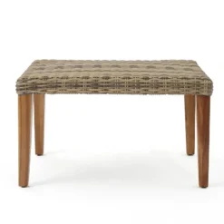 Christopher Knight Home Hampton Outdoor Wicker And Acacia Wood Ottoman