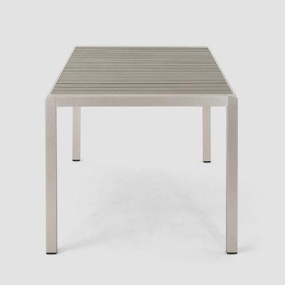 Cape Coral Rectangular Aluminum And Faux Wood Dining Table - Gray - Christopher Knight Home 3 Cape Coral Rectangular Aluminum And Faux Wood Dining Table - Gray - Christopher Knight Home - Image 3