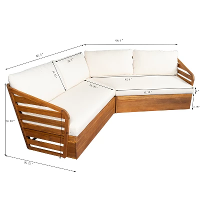 Christopher Knight Home Rugar 4-Seater Patio Acacia Wood V-Shaped Sectional Sofa With Thick Cushions 2 Christopher Knight Home Rugar 4-Seater Patio Acacia Wood V-Shaped Sectional Sofa With Thick Cushions - Image 2