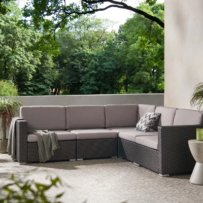 Christopher Knight Home Santa Rosa Outdoor Wicker 5 Seater V-Shaped Sectional Sofa Set With Cushions 1 Christopher Knight Home Santa Rosa Outdoor Wicker 5 Seater V-Shaped Sectional Sofa Set With Cushions