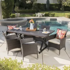 Christopher Knight Home Dion Outdoor Wicker And Aluminum 7 Piece Dining Set -FurniVerse Store GUEST e361b4ba ca10 469e b54c 5dcc2902c3c5