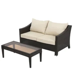 Christopher Knight Home Antibes 2 Piece Outdoor Wicker Loveseat And Coffee Table Set With Cushions -FurniVerse Store GUEST e4356215 0aae 4ff5 a0a4 98d0c79ae09f