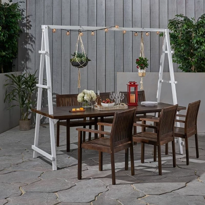 Huckleberry 7pc Acacia Wood And Iron Planter Dining Set 8 Huckleberry 7pc Acacia Wood And Iron Planter Dining Set - Image 8