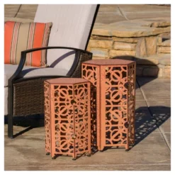 Parrish 2pc Hexagon Iron Antique Accent Tables Orange - Christopher Knight Home: Weather-Resistant, No Assembly Patio Furniture