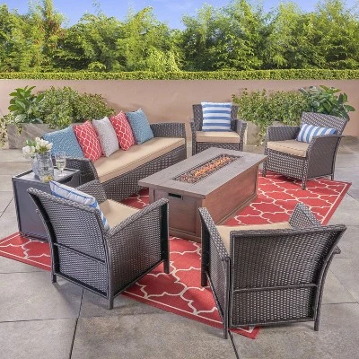 Christopher Knight Home Lucia Outdoor Wicker 7 Seater Sofa And Club Chair Chat Set With 50,000BTU Fire Pit 11 Christopher Knight Home Lucia Outdoor Wicker 7 Seater Sofa And Club Chair Chat Set With 50,000BTU Fire Pit - Image 11