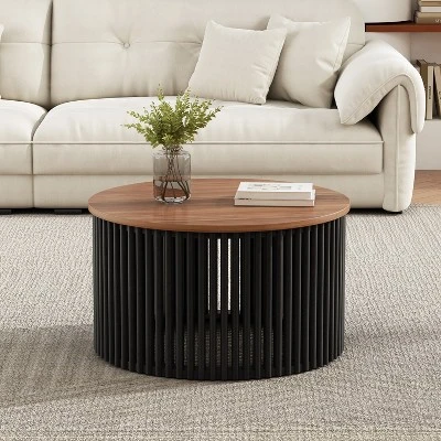 Christopher Knight Home Zanvia 30" Round Acacia Wood Coffee Table With Slatted Base 8 Christopher Knight Home Zanvia 30" Round Acacia Wood Coffee Table With Slatted Base - Image 8