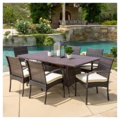Rudolph 7pc Wicker Patio Dining Set With Cushions: Outdoor Furniture By Christopher Knight Home -FurniVerse Store GUEST e6c3f539 2b57 485c af28 60453ddfbef2