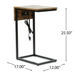 Oceola Modern Industrial Handcrafted Mango Wood C Shaped Side Table With Charging Port Natural/Black - Christopher Knight Home -FurniVerse Store GUEST e742f58e 02e7 472a a9e5 0a323aabc98c