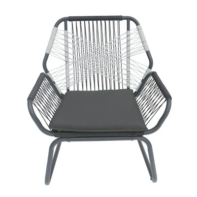 Christopher Knight Home Idaho Outdoor Rope And Steel Club Chairs With Cushion (Set Of 2), Gray/White 2 Christopher Knight Home Idaho Outdoor Rope And Steel Club Chairs With Cushion (Set Of 2), Gray/White - Image 2