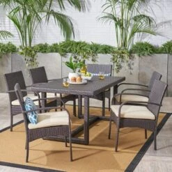 Christopher Knight Home Harlowe Outdoor Wicker 7 Piece Dining Set With Cushion -FurniVerse Store GUEST e8ad8adf 85ce 4bcb 90f1 4d35f132f394