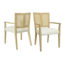 Christopher Knight Home Hana Rubberwood Upholstered Dining Arm Chairs With Cane Webbing(Set Of 2) -FurniVerse Store GUEST e9d86ba7 6514 4308 ad9d 2021fa173ab7