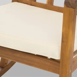 Nuna 2pc Acacia Wood Patio Rocking Chair Set - Teak/Cream - Christopher Knight Home -FurniVerse Store GUEST ea9b6129 b94e 4561 8c39 b2b3e5230ef0