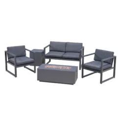 Christopher Knight Home Camiguin Outdoor Aluminum 4 Seater Chat Set With Fire Pit -FurniVerse Store GUEST ebd97c29 0ff2 4c40 afda 62a54ad9d385
