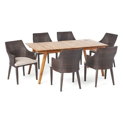 Christopher Knight Home Hemlock Outdoor Wicker And Acacia Wood 7 Piece Dining Set With Cushion 1 Christopher Knight Home Hemlock Outdoor Wicker And Acacia Wood 7 Piece Dining Set With Cushion