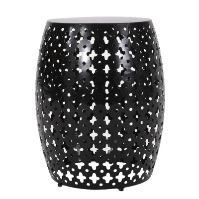 Modern Iron Patio Side Table With Cross-Cut Design, Powder-Coated Frame, Barrel Outdoor End Table, Patio End Tables -Christopher Knight Home 8 Modern Iron Patio Side Table With Cross-Cut Design, Powder-Coated Frame, Barrel Outdoor End Table, Patio End Tables -Christopher Knight Home - Image 8