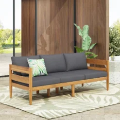 Christopher Knight Home Frode Outdoor 76" Rustic Upholstered 3-Seater Sofa With Slat Paneling -FurniVerse Store GUEST eee406db c1a3 4603 a211 bd0c731213e2